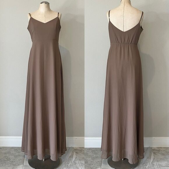 Show Me Your MuMu Faith Maxi Dress in Dune Chiffon size L Bridesmaid, Elegant - Picture 2 of 10